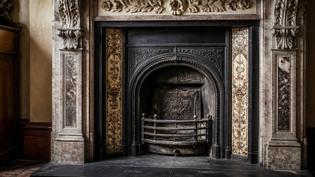 materials ornamentation proportions on an original Victorian fireplace,